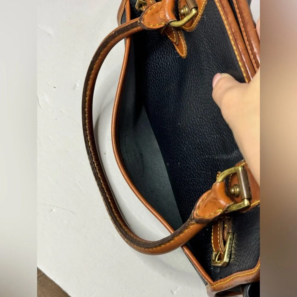 Dooney & Bourke Black Pebbled Leather Double Handle Satchel Bag -VTG Made in USA